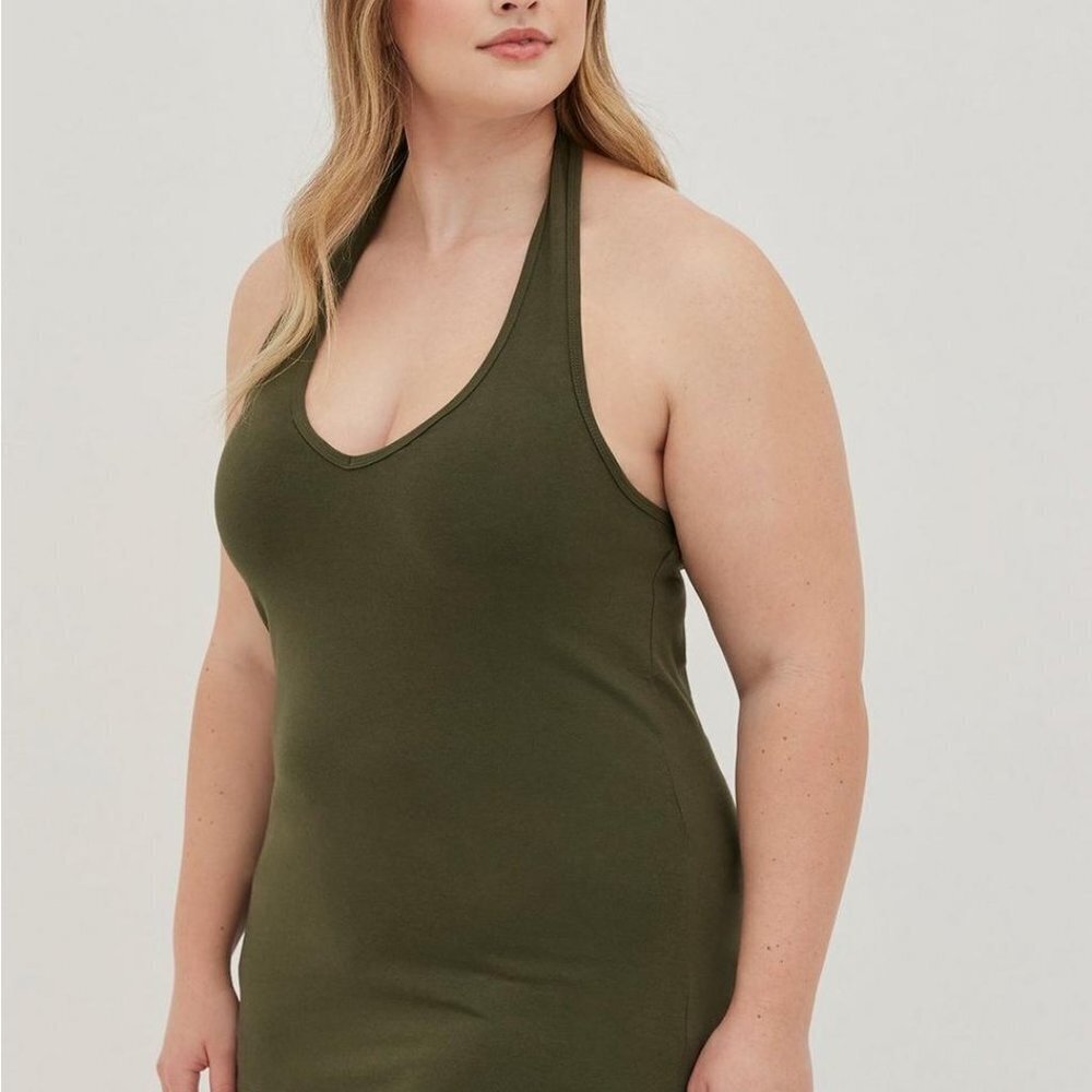 Torrid Foxy Dee V Neck Sexy‎ Halter Tank Top Olive Green Women Plus 0X